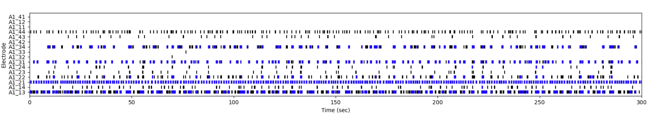 MEA raster plot with spike waveforms across dopaminergic and cortical neurons
